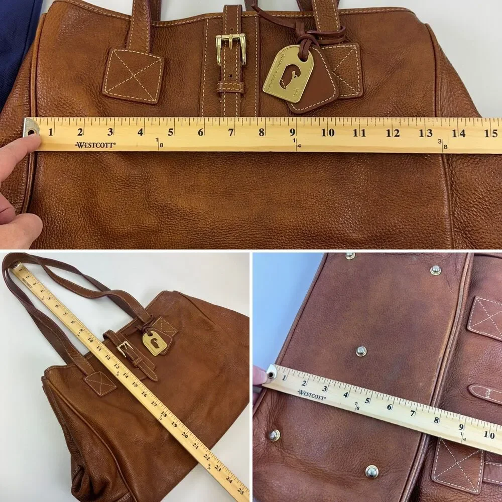 Dooney And Bourke Satchel Tote Bag Brown Pebbled Leather Buckle Large Shoulder